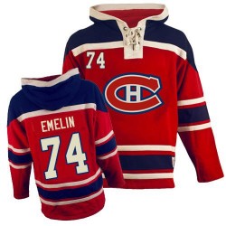 Alexei Emelin Montreal Canadiens Authentic Old Time Hockey Sawyer Hooded Sweatshirt Jersey (Red)
