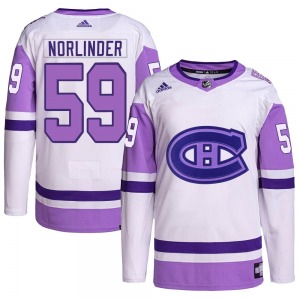 Mattias Norlinder Montreal Canadiens Adidas Youth Authentic Hockey Fights Cancer Primegreen Jersey (White/Purple)