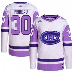 Cayden Primeau Montreal Canadiens Adidas Youth Authentic Hockey Fights Cancer Primegreen Jersey (White/Purple)