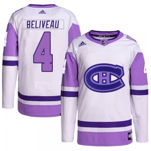 Jean Beliveau Montreal Canadiens Adidas Authentic Hockey Fights Cancer Primegreen Jersey (White/Purple)