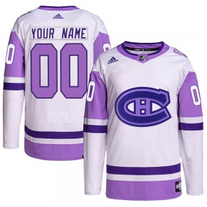 Custom Montreal Canadiens Adidas Authentic Custom Hockey Fights Cancer Primegreen Jersey (White/Purple)