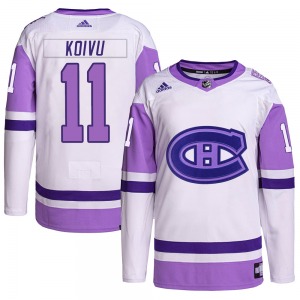 Saku Koivu Montreal Canadiens Adidas Authentic Hockey Fights Cancer Primegreen Jersey (White/Purple)
