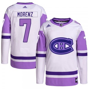 Howie Morenz Montreal Canadiens Adidas Authentic Hockey Fights Cancer Primegreen Jersey (White/Purple)